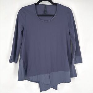 Porto Tunic Top Women's Size S Gray Asymmetrical Layered 3/4 Sleeve Lagenlook SF